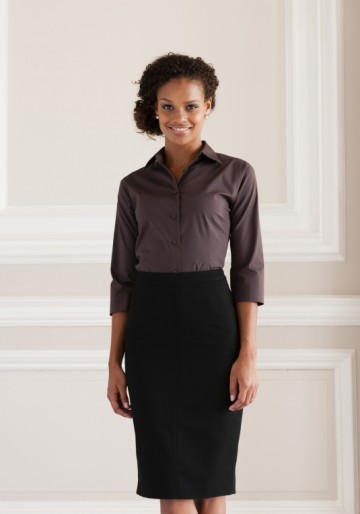 Russell Poplin Strecth Shirt Easy Care met 3/4 mouw