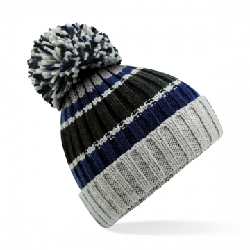 B392 Beechfield Hygge Stripped Beanie blue steel