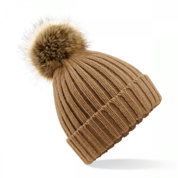 Beechfield Fur Pop Pom Chunky Beanie B412 biscuit