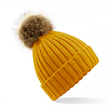 Beechfield Fur Pop Pom Chunky Beanie B412 mosterd