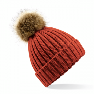 Beechfield Fur Pop Pom Chunky Beanie B412 oranje roest