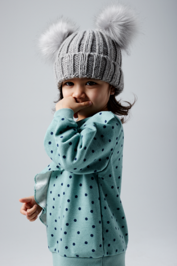 B414a Beechfield muts met dubbele pop en pompon van imitatiebont voor Baby's en Kids