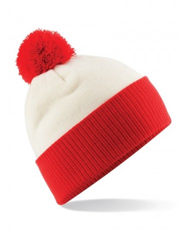 B451 Beechfield Snowstar® Two-Tone Beanie off whitebright red