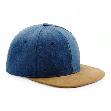 B668 Beechfield Suede Peak Snapback cap denim blauw