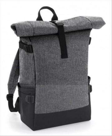 BagBase Block Roll Top Backpack BG858 gemeleerdgrijs zwart