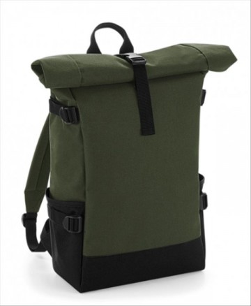BagBase Block Roll Top Backpack BG858 olijfgroen zwart