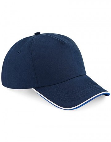 Beechfield Authentic 5 Panel Cap - Piped Peak B25c fransmarineblauw helderkoningsblauw wit