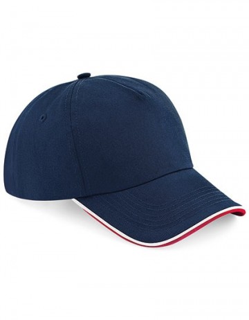 Beechfield Authentic 5 Panel Cap - Piped Peak B25c fransmarineblauw rood wit