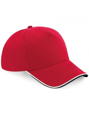 Beechfield Authentic 5 Panel Cap - Piped Peak B25c klassiekrood zwart wit