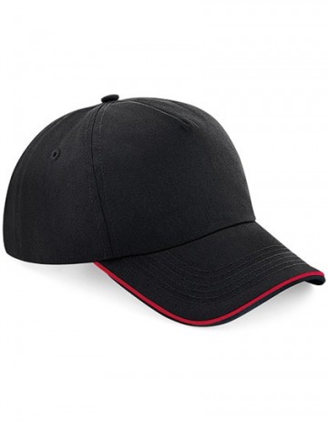 Beechfield Authentic 5 Panel Cap - Piped Peak B25c zwart klassiekrood