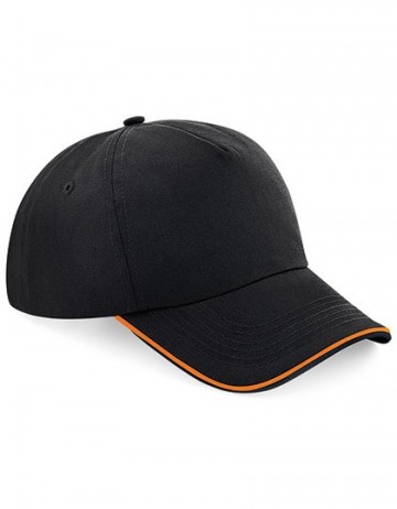 Beechfield Authentic 5 Panel Cap - Piped Peak B25c zwart oranje