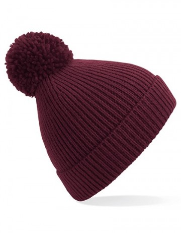 Beechfield Engineered Knit Ribbed Pom Pom Beanie B382 bordeauxrood