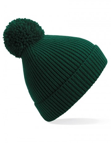 Beechfield Engineered Knit Ribbed Pom Pom Beanie B382 flessengroen