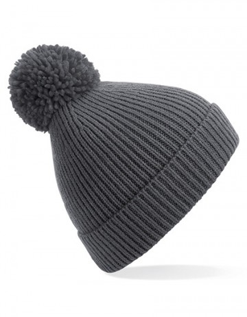 Beechfield Engineered Knit Ribbed Pom Pom Beanie B382 grafietgrijs