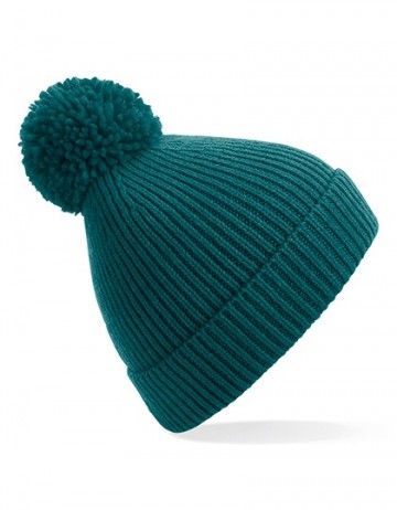 Beechfield Engineered Knit Ribbed Pom Pom Beanie B382 oceaangroen