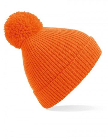 Beechfield Engineered Knit Ribbed Pom Pom Beanie B382 oranje