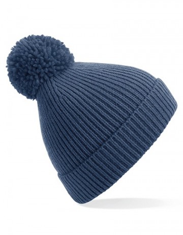 Beechfield Engineered Knit Ribbed Pom Pom Beanie B382 staalblauw