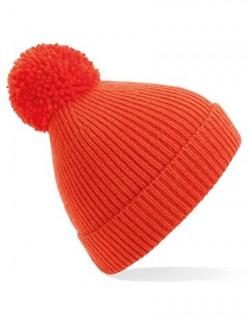 Beechfield Engineered Knit Ribbed Pom Pom Beanie B382 vuurrood
