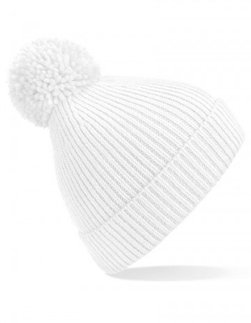 Beechfield Engineered Knit Ribbed Pom Pom Beanie B382 wit