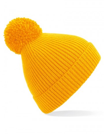 Beechfield Engineered Knit Ribbed Pom Pom Beanie B382 zonnengeel