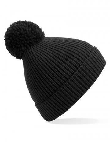 Beechfield Engineered Knit Ribbed Pom Pom Beanie B382 zwart