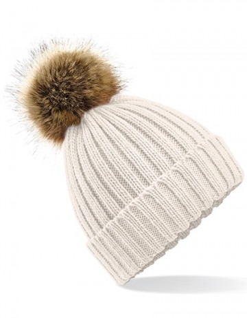 Beechfield Fur Pop Pom Chunky Beanie B412 havermout