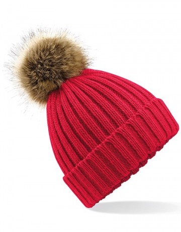 Beechfield Fur Pop Pom Chunky Beanie B412 klassiek rood