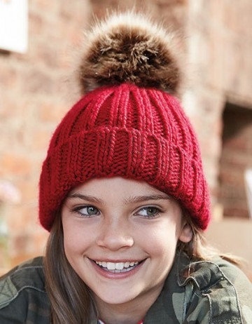 Beechfield Fur Pop Pom Chunky Beanie Kids B412a