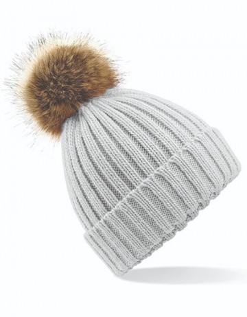 Beechfield Fur Pop Pom Chunky Beanie Kids B412b licht grijs