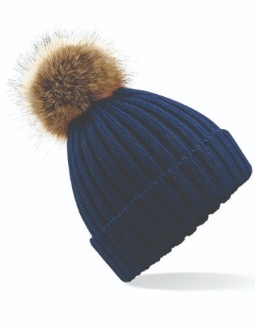 Beechfield Fur Pop Pom Chunky Beanie Kids B412b marineblauw