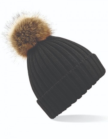 Beechfield Fur Pop Pom Chunky Beanie B412 zwart