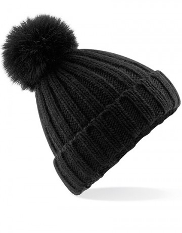 Beechfield Verbier Fur Pop Pom Chunky Beanie B413 zwart