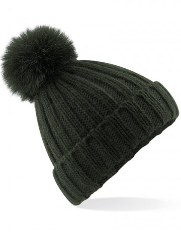 Beechfield Verbier Fur Pop Pom Chunky Beanie B413 donker olijfgroen