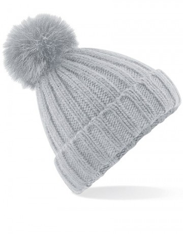 Beechfield Verbier Fur Pop Pom Chunky Beanie B413 licht grijs