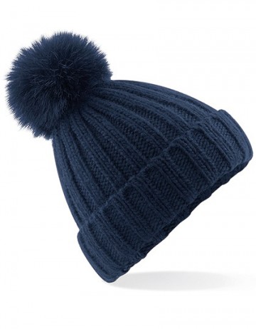 Beechfield Verbier Fur Pop Pom Chunky Beanie B413 marineblauw