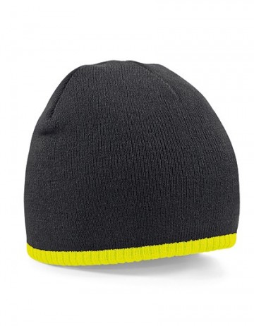 Beechfield Two-Tone Beanie Knitted Hat B44c zwart / fluogeel