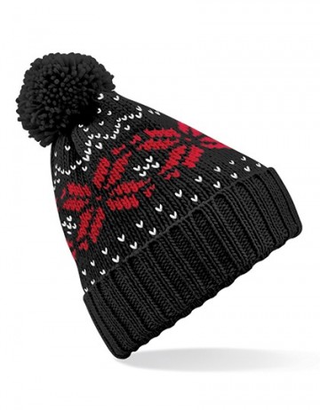 Beechfield Fair Isle Snowstar® Beanie B456 zwart / rood / wit