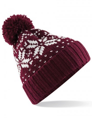 Beechfield Fair Isle Snowstar® Beanie B456 bordeaux rood / wit