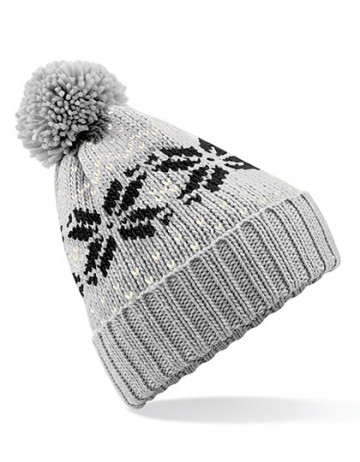 Beechfield Fair Isle Snowstar® Beanie B456 licht grijs / zwart / gebroken wit