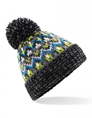 Beechfield Blizzard Bobble Beanie B458 liquorice zing