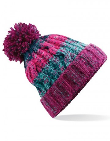 Beechfield Corkscrew Pom Pom Beanie B486 winter berries