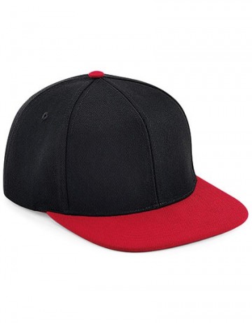 Beechfield Original Flat Peak 6 Panel Snapback B661 zwart rood