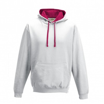 JH003 AWDis Varsity Hoodie Artic wit / Warm roze