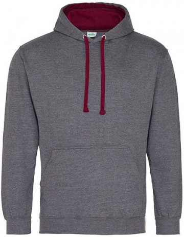 JH003 AWDis Varsity Hoodie houtskool grijs burgundy