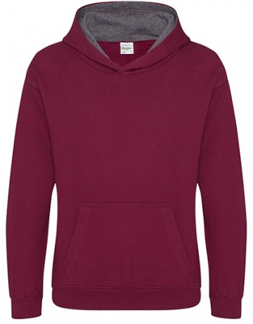 JH003J Varsity Hoodie burgundy houtskool grijs