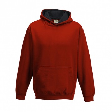 JH003J Varsity Hoodie Vuurrood / Jet zwart