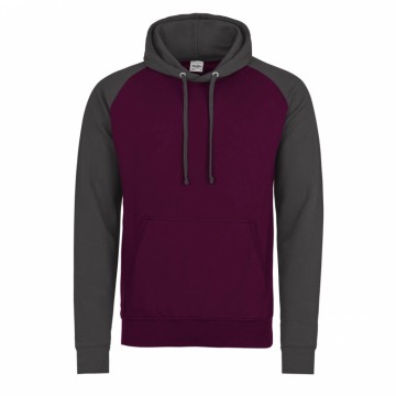 JH009 Baseball Hoodie Burgundy rood / Houtskool grijs