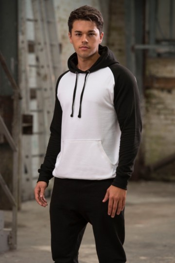 JH009 Baseball Hoodie Artic wit / Jet zwart