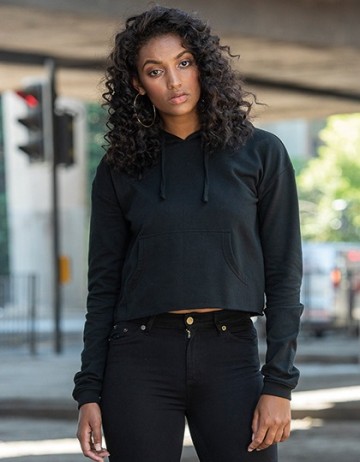 JH016 AWDis Girlie Cropped Hoodie zwart