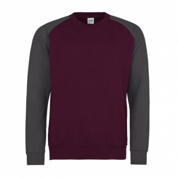 JH033 Baseball Sweat Burgundy / Heather houtskool grijs